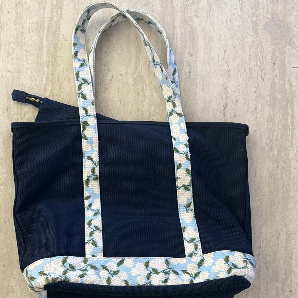 Rifle Paper Co Blue Floral Trim Tote Bag - Picture 3 of 3